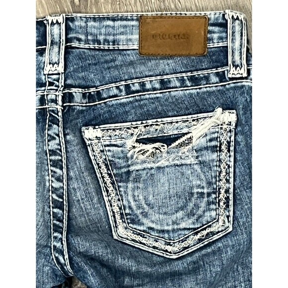 Big Star Jeans Distressed Embroidered Western Denim Thick Stitch 25 L Skinny Low - Picture 4 of 8